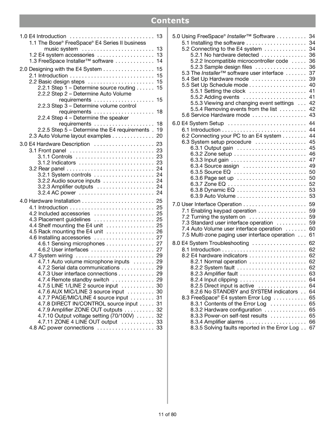 Bose E4 manual Contents 