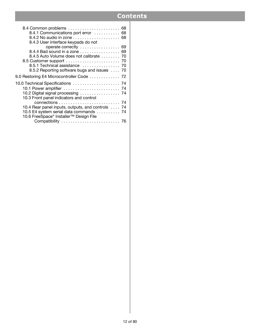 Bose E4 manual Contents 