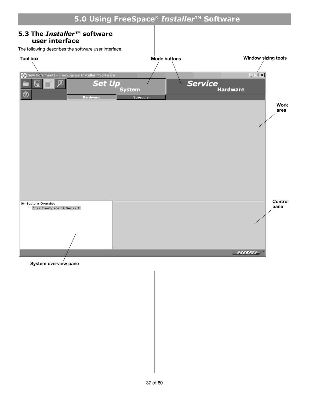 Bose E4 manual Installer software user interface 