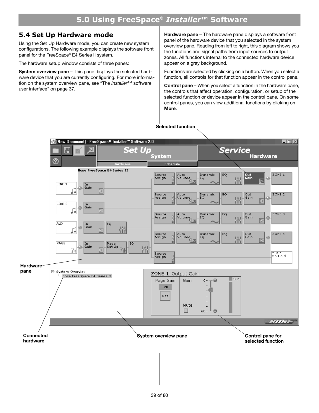 Bose E4 manual Set Up Hardware mode, Hardware pane 