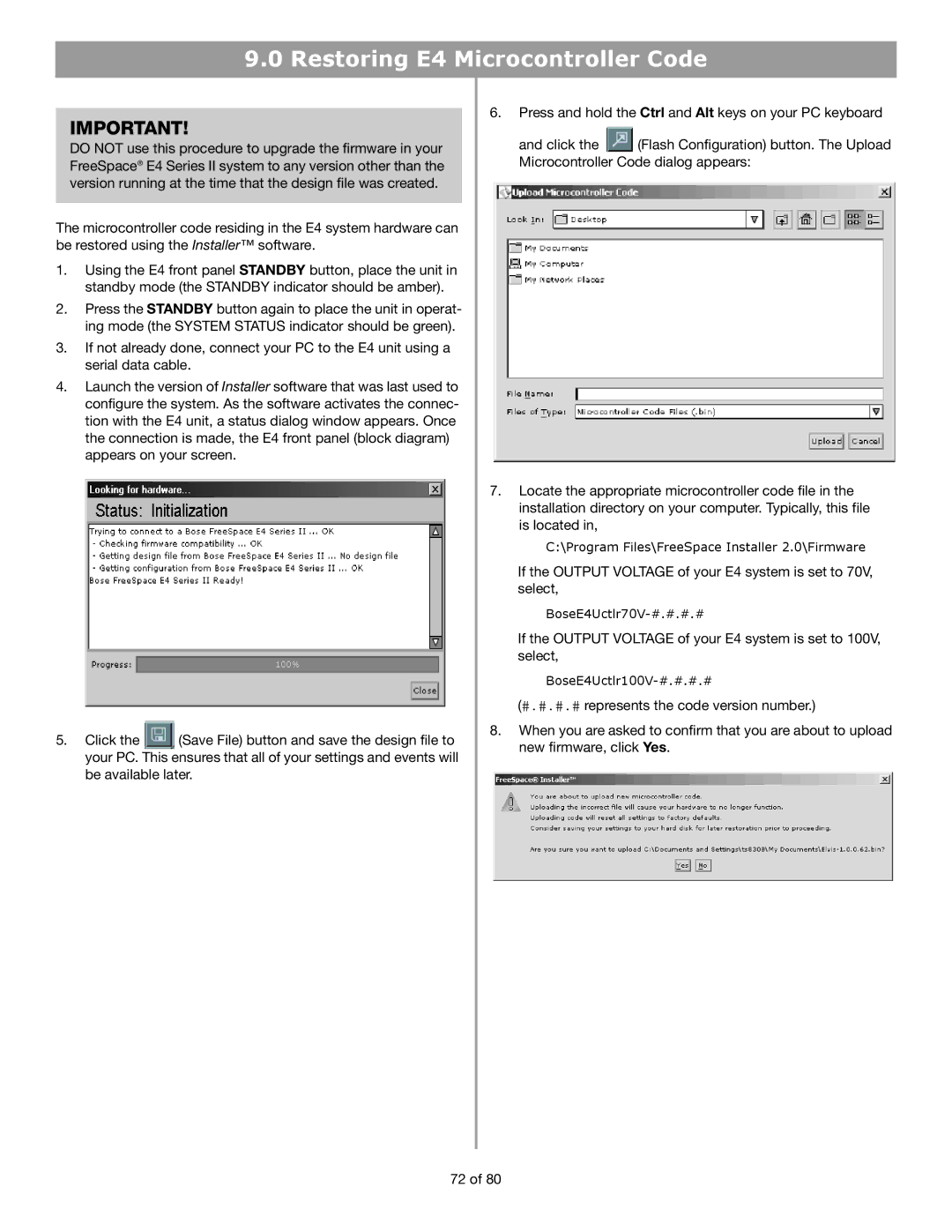 Bose manual Restoring E4 Microcontroller Code 