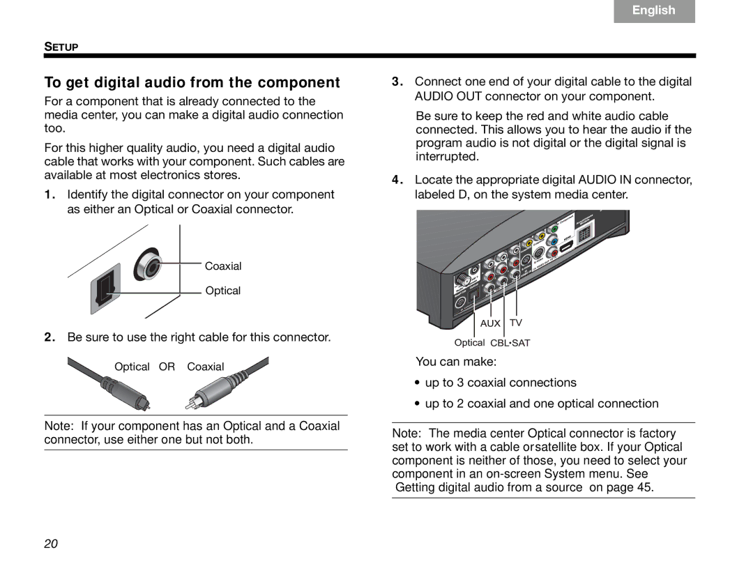 Bose GSX Series III manual To get digital audio from the component 