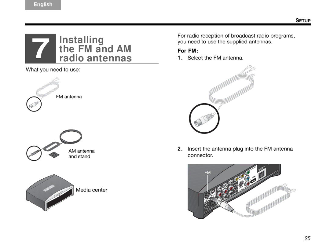 Bose GSX Series III manual Installing FM and AM Radio antennas 