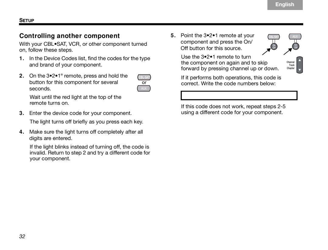 Bose GSX Series III manual Controlling another component, Point the 321 remote at your 