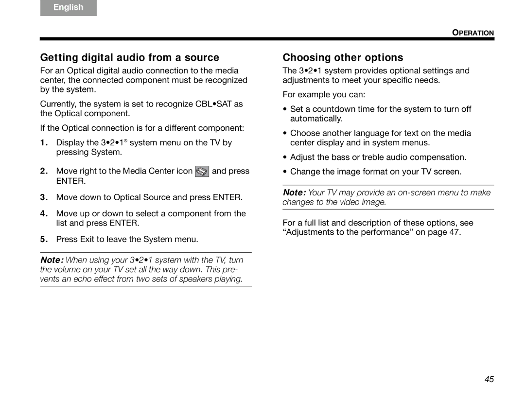 Bose GSX Series III manual Getting digital audio from a source, Choosing other options 