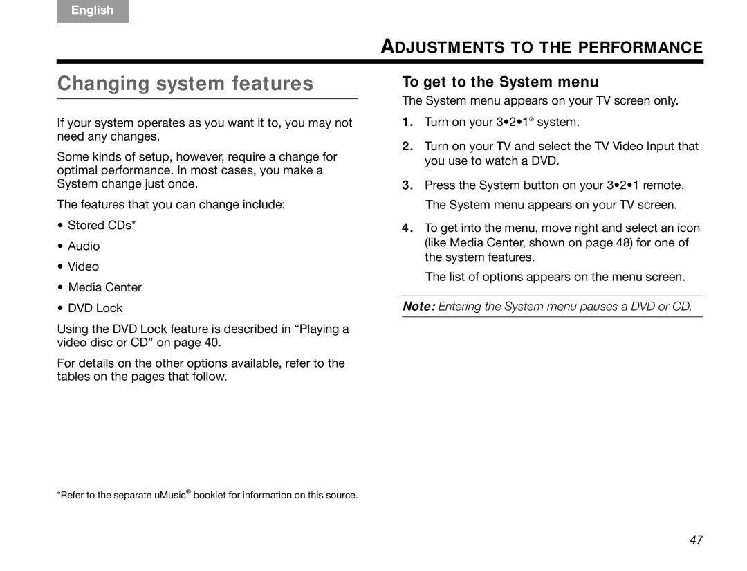 Bose GSX Series III manual Changing system features, To get to the System menu 