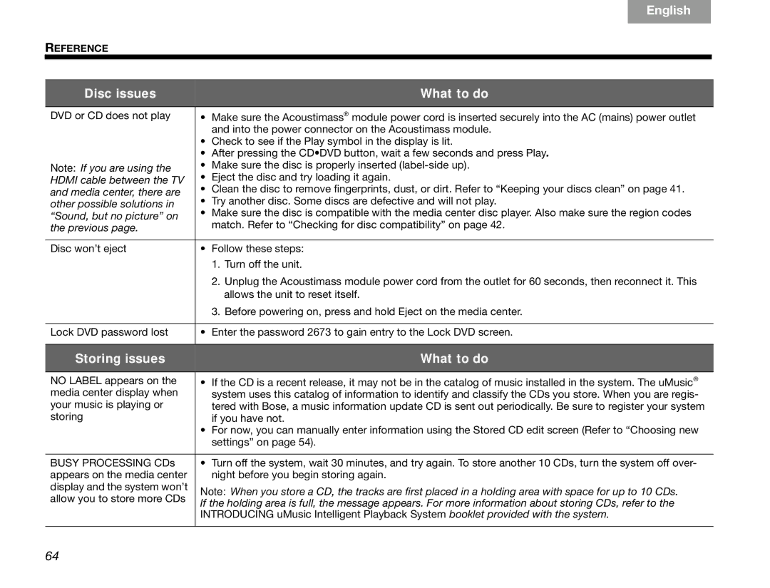 Bose GSX Series III manual English Disc issues What to do 