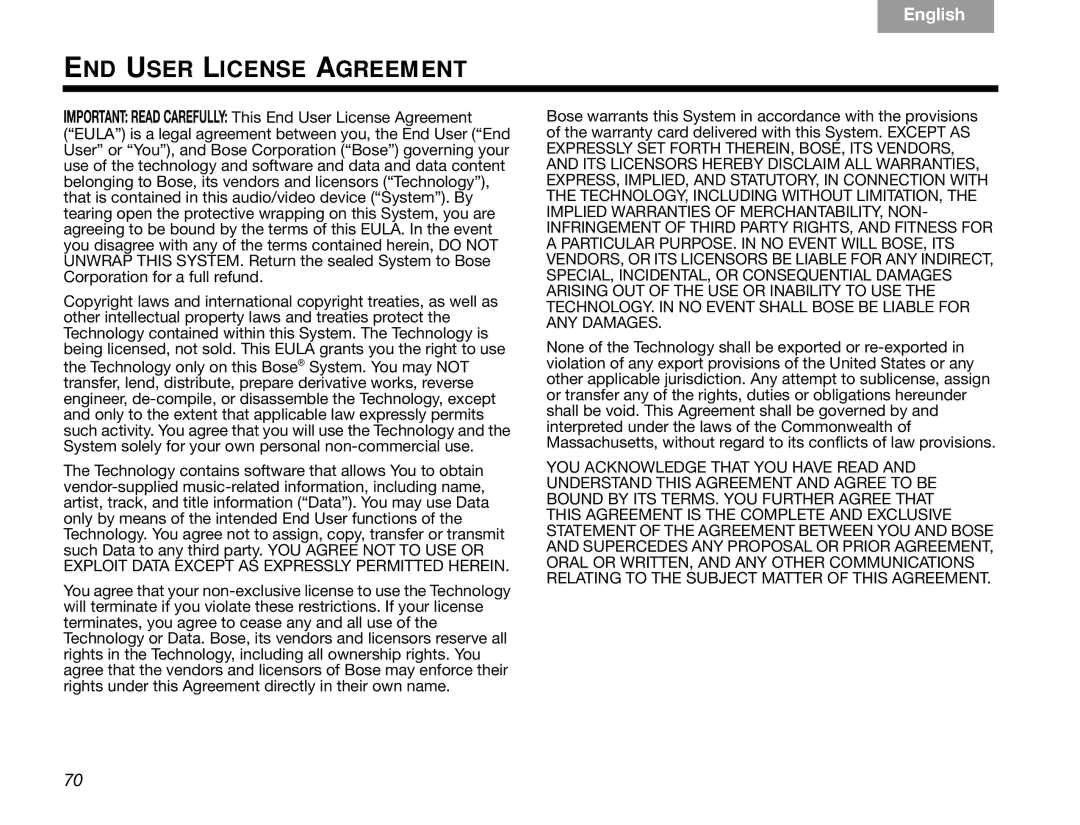 Bose GSX Series III manual END User License Agreement 