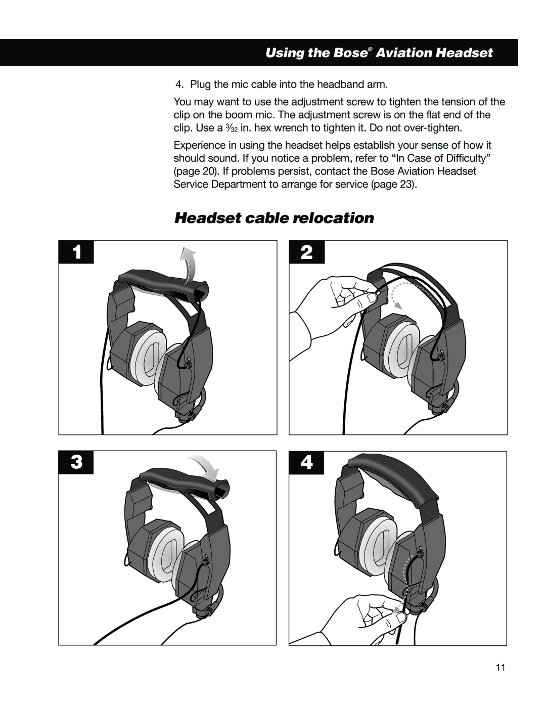 Bose II manual Headset cable relocation 