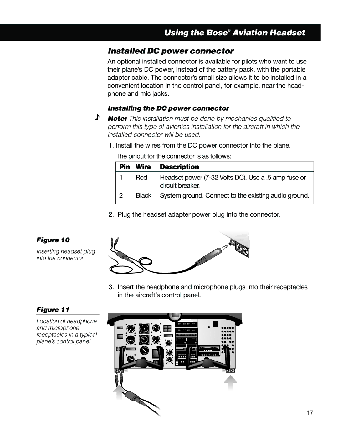 Bose II manual Installed DC power connector, Installing the DC power connector 