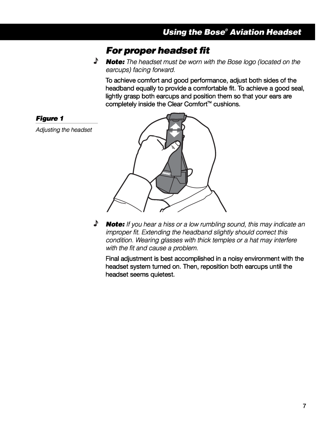 Bose II manual For proper headset fit, Using the Bose Aviation Headset 