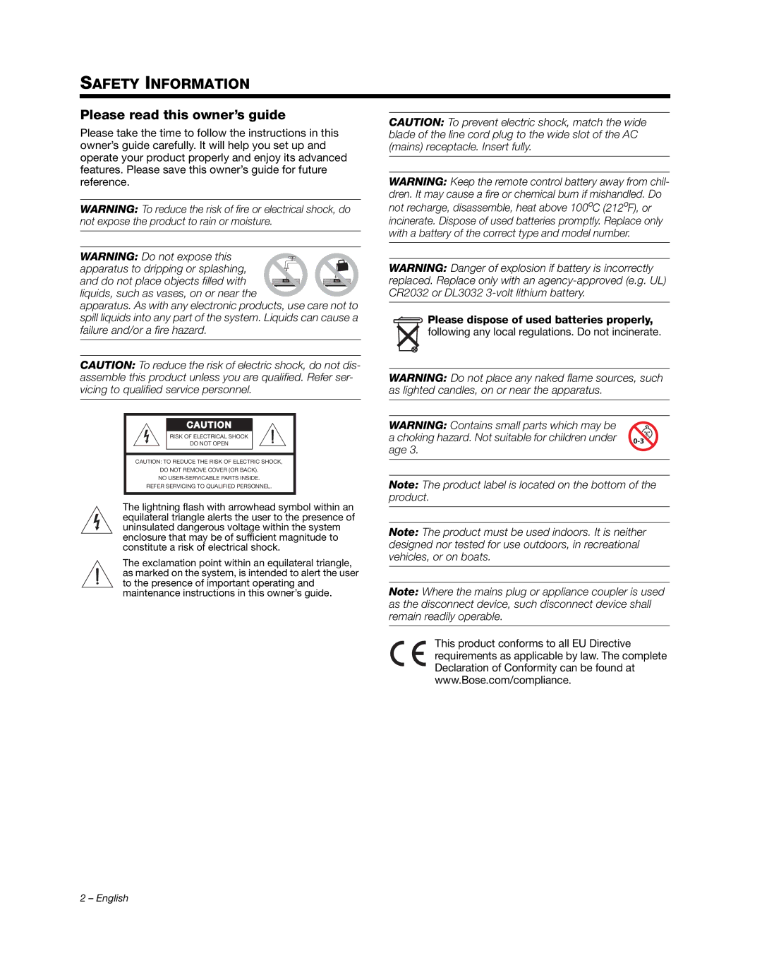 Bose III manual Safety Information, Please dispose of used batteries properly 