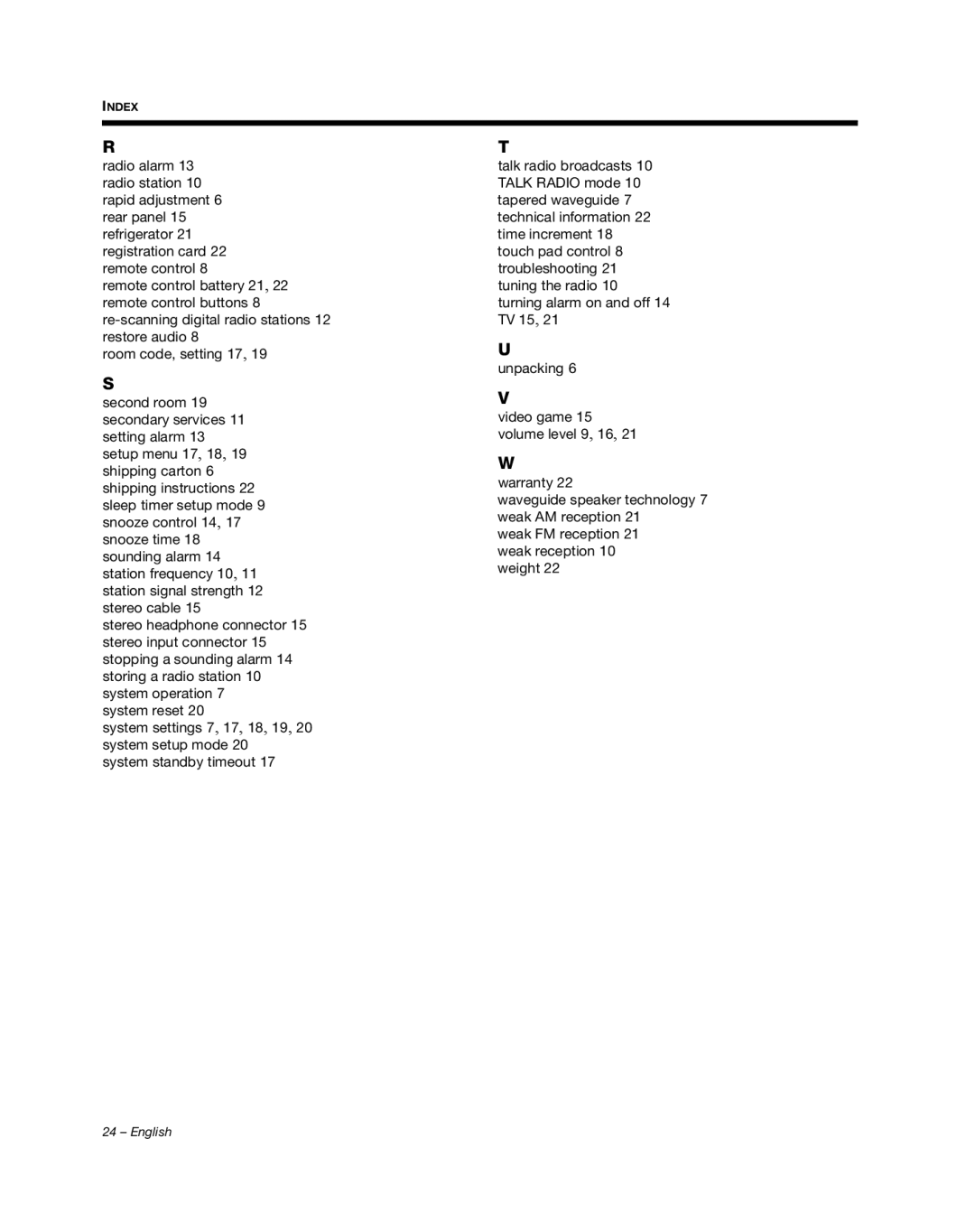 Bose III manual Index 