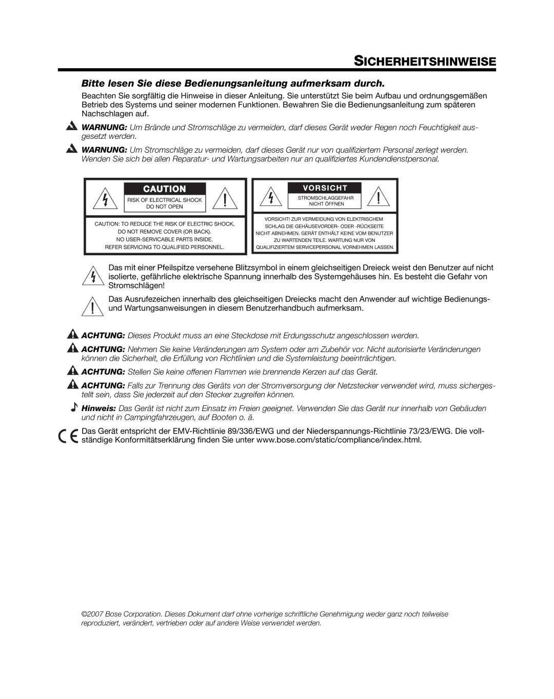 Bose L1 Model II manual Sicherheitshinweise, Bitte lesen Sie diese Bedienungsanleitung aufmerksam durch 