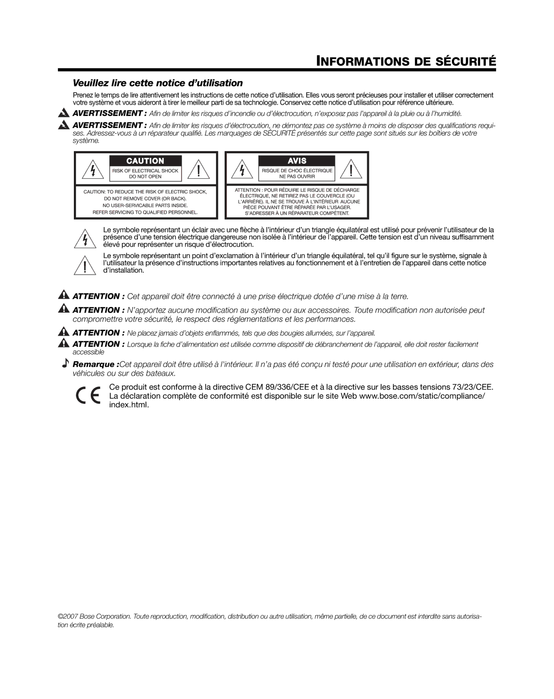 Bose L1 Model II manual Informations DE Sécurité, Veuillez lire cette notice d’utilisation 