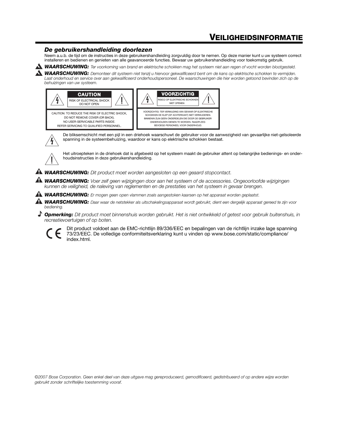 Bose L1 Model II manual Veiligheidsinformatie, De gebruikershandleiding doorlezen 