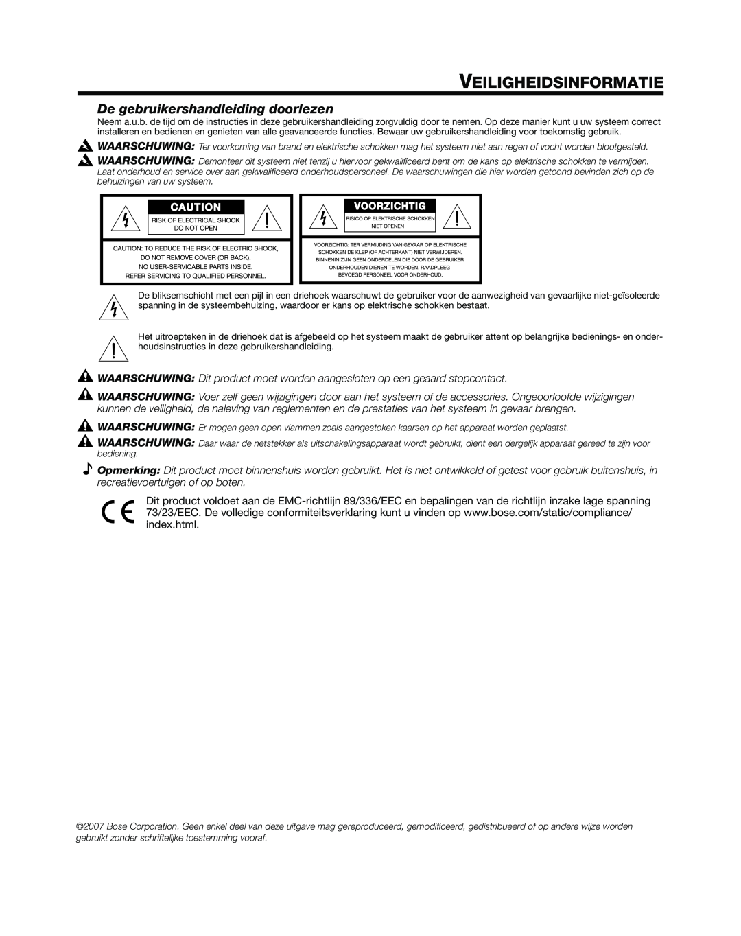 Bose L1 Model II manual Veiligheidsinformatie, De gebruikershandleiding doorlezen, Svenska, Nederlands, Italiano 