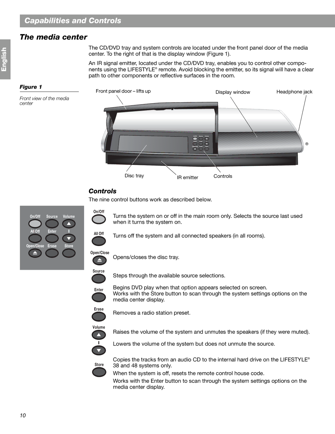 Bose Lifestyle 28 Series II, Lifestyle 18 Series II manual Media center, Controls 