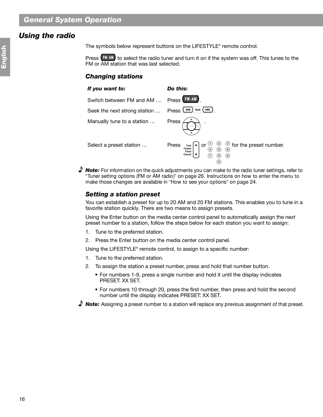 Bose Lifestyle 28 Series II, Lifestyle 18 Series II manual Using the radio, Changing stations, Setting a station preset 