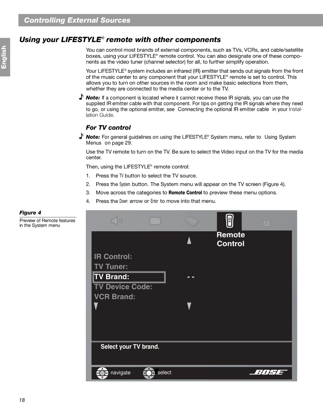 Bose Lifestyle 28 Series II manual Controlling External Sources, Using your Lifestyle remote with other components 