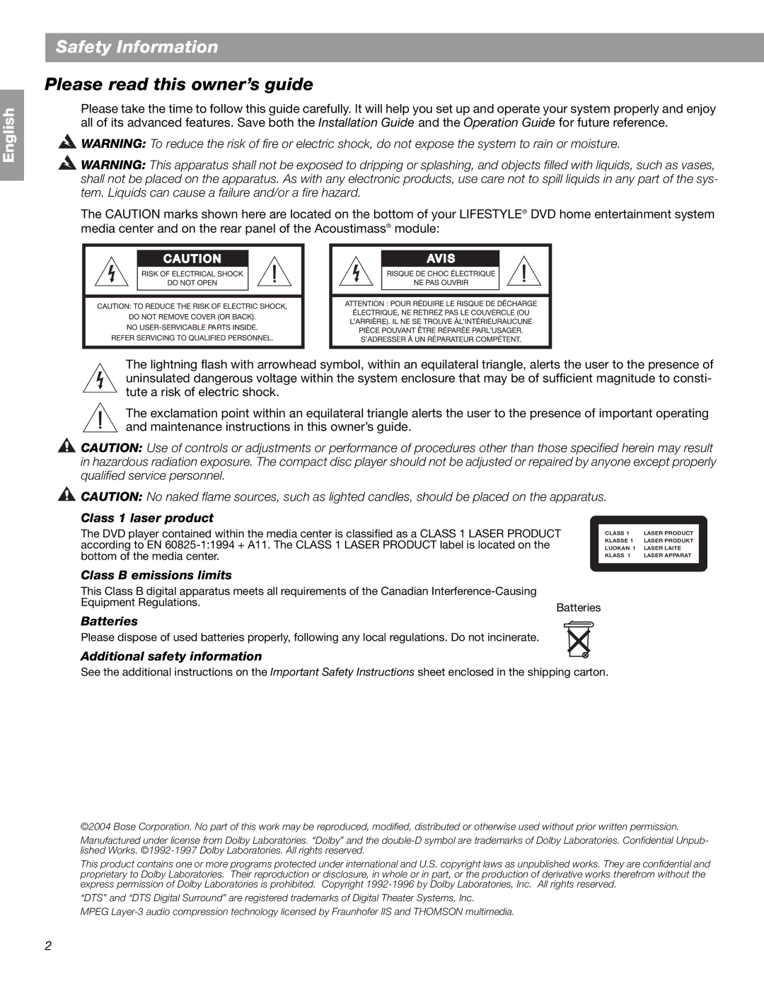 Bose Lifestyle 28 Series II, Lifestyle 18 Series II manual Safety Information, Please read this owner’s guide 