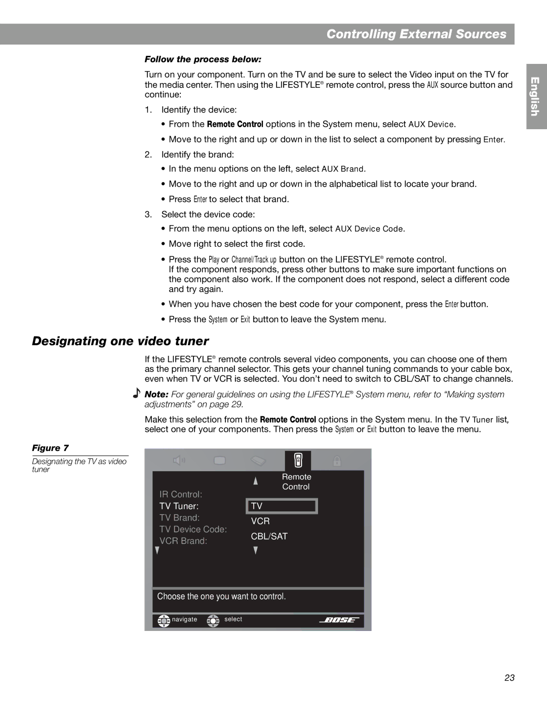 Bose Lifestyle 18 Series II, Lifestyle 28 Series II manual Designating one video tuner 