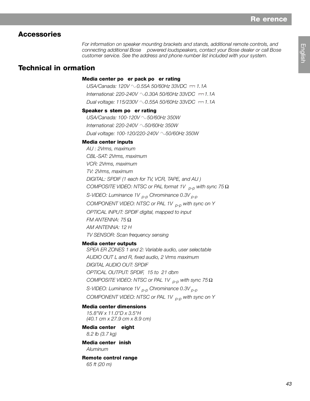 Bose Lifestyle 18 Series II, Lifestyle 28 Series II manual Accessories, Technical information 