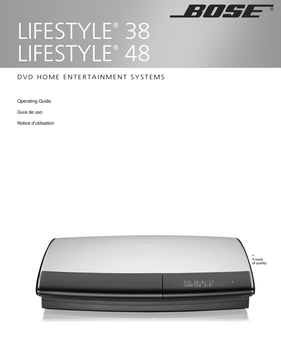 Bose LIFESTYLE 38 manual Lifestyle Lifestyle, Operating Guide Guía de uso Notice d’utilisation, A mark of quality 
