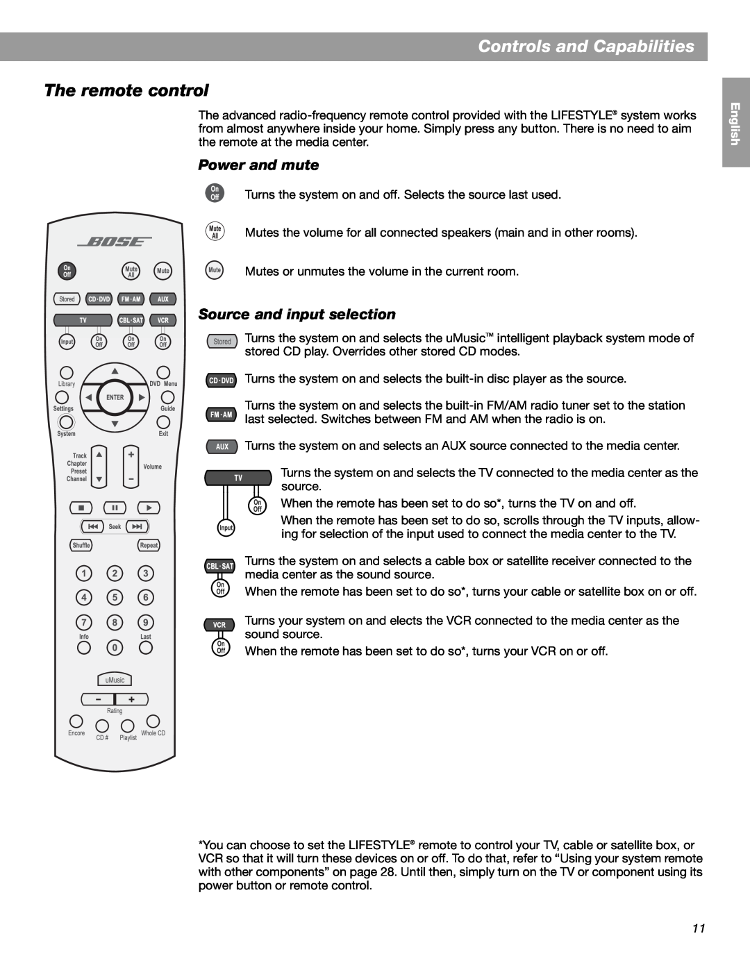 Bose LIFESTYLE 38, LIFESTYLE 48 manual Controls and Capabilities, The remote control, English Español Français 