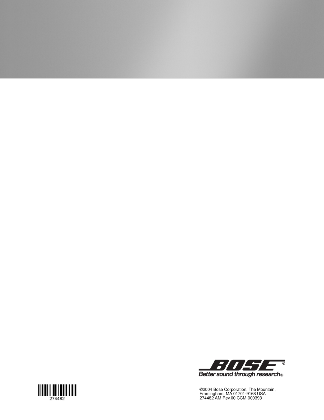 Bose LIFESTYLE 48, LIFESTYLE 38 manual Bose Corporation, The Mountain, Framingham, MA 01701-9168USA, AM Rev.00 CCM-000393 