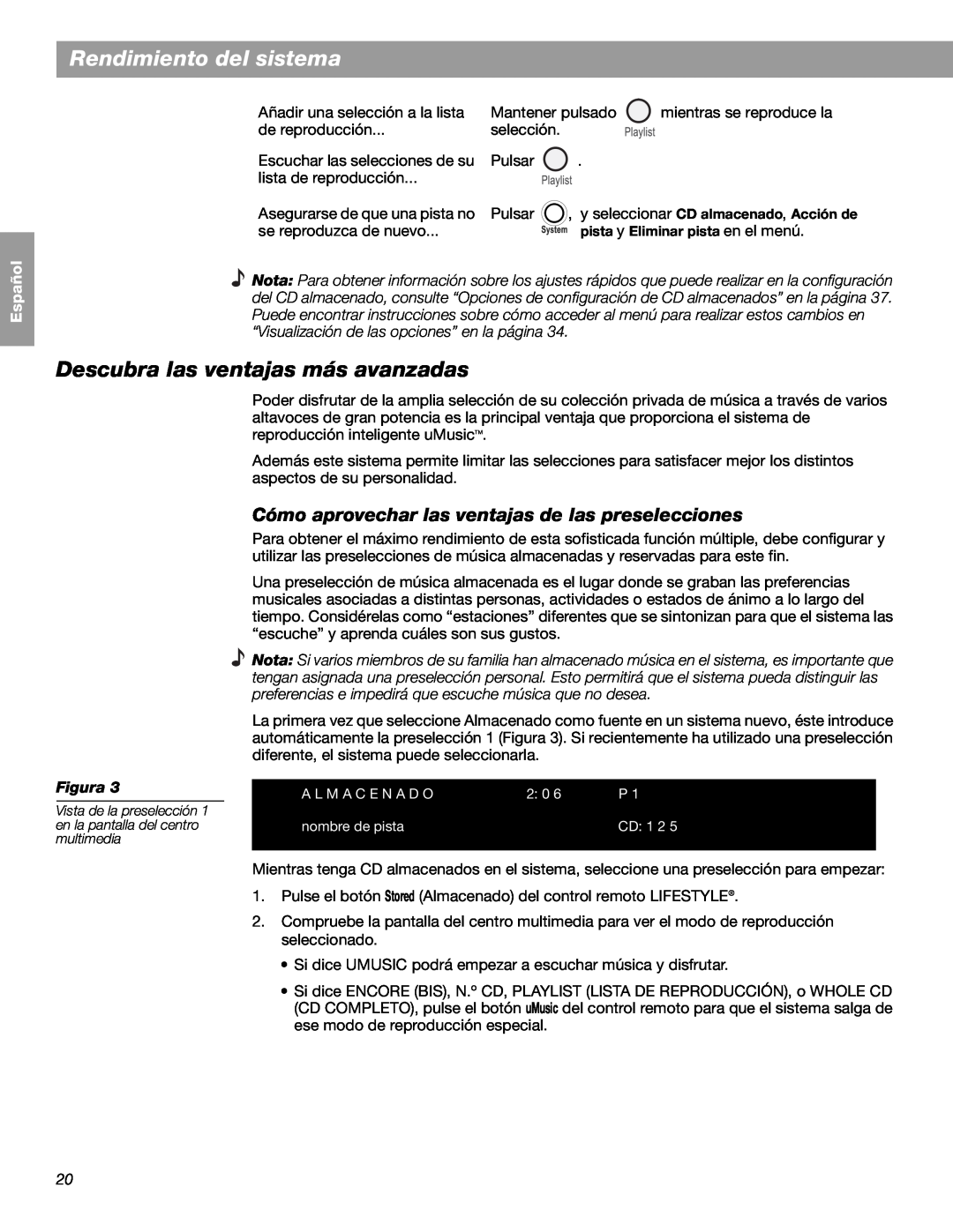Bose LIFESTYLE 48 manual Descubra las ventajas más avanzadas, Rendimiento del sistema, English Español, Français, Figura 