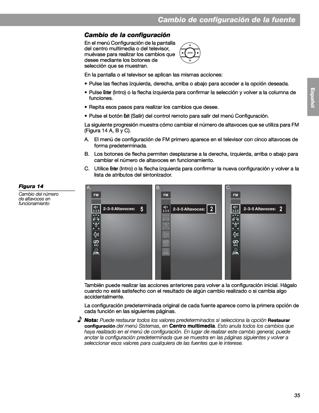Bose LIFESTYLE 38 manual Cambio de configuración de la fuente, Cambio de la configuración, Figura, English Español Français 