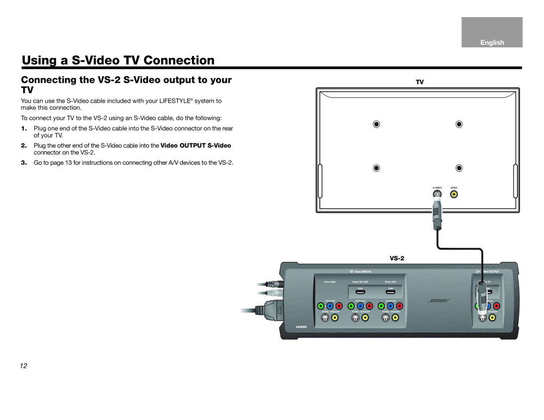 Bose Lifestyle (R) VS-2 manual Using a S-Video TV Connection, Connecting the VS-2 S-Video output to your 