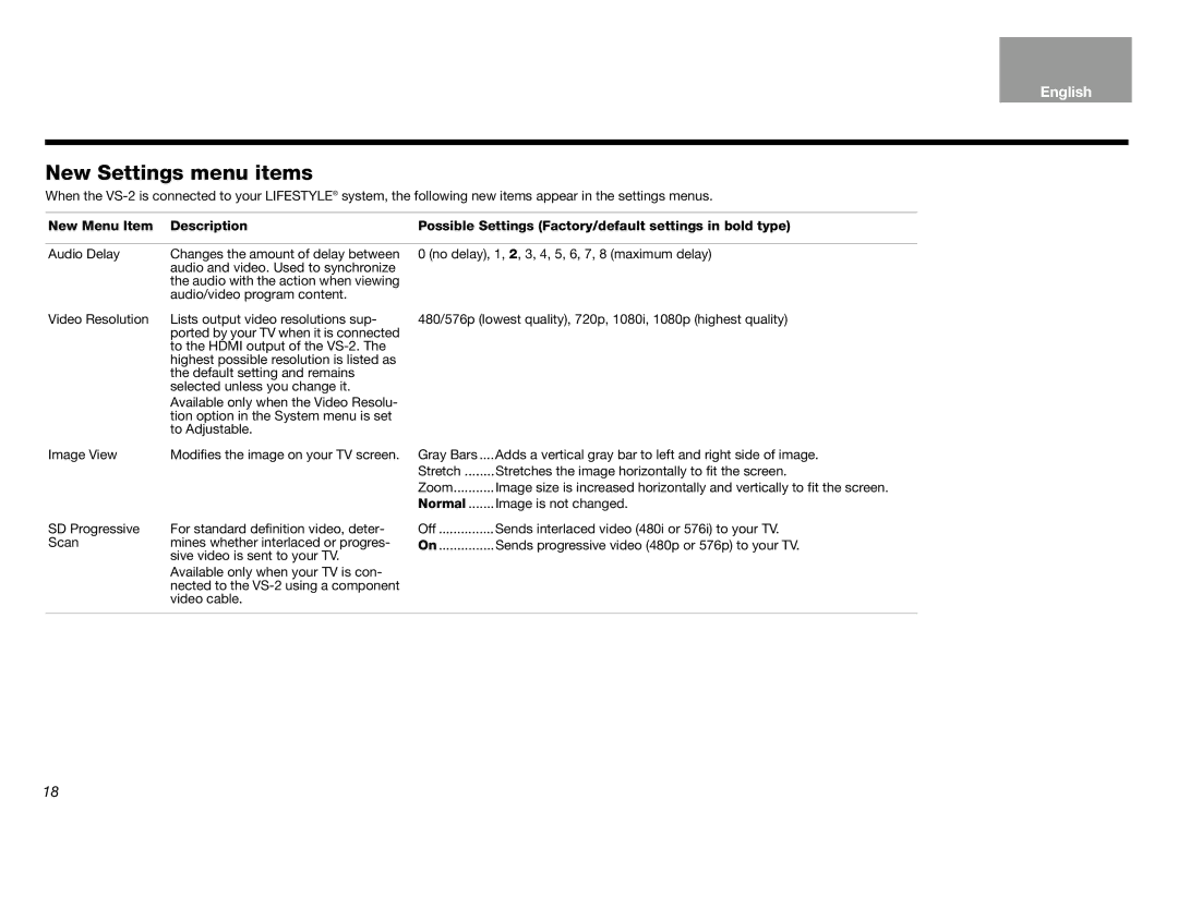 Bose Lifestyle (R) VS-2 manual New Settings menu items, Normal 