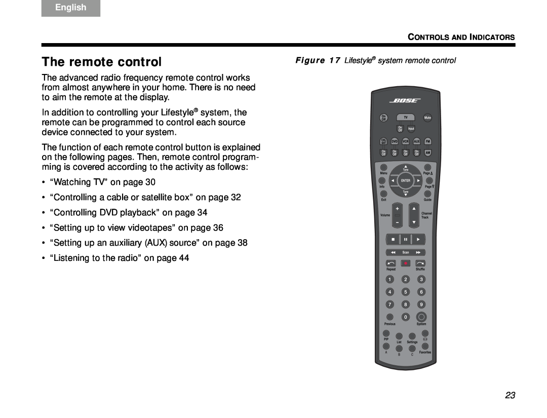 Bose Lifestyle V-Class manual The remote control, English 