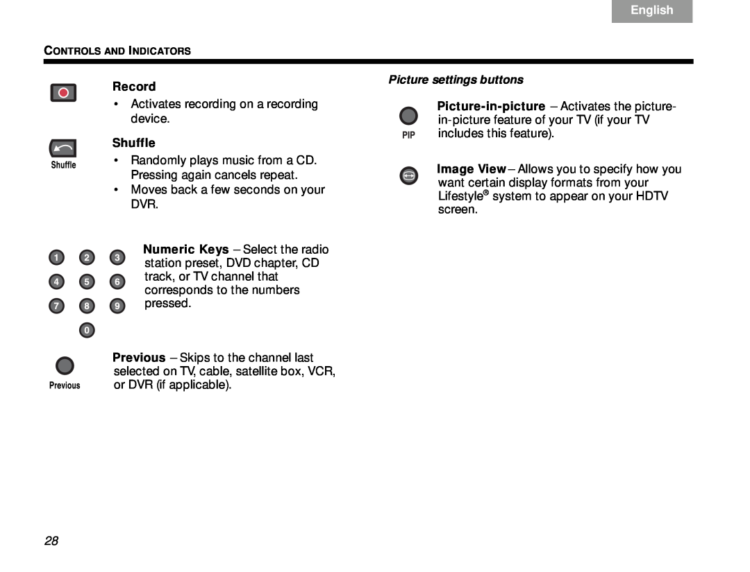 Bose Lifestyle V-Class manual Record, Shuffle, TAB 6Italiano, English 