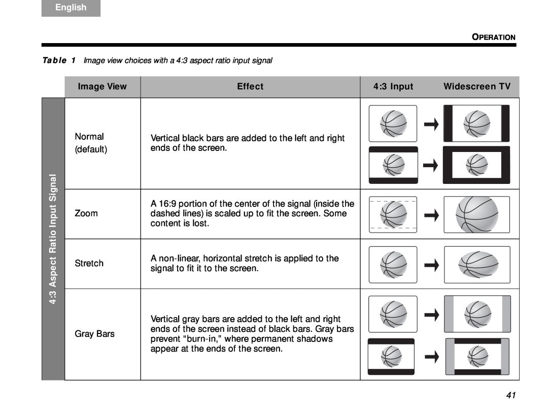 Bose Lifestyle V-Class manual Aspect Ratio Input Signal, Image View, Effect, Widescreen TV, English 