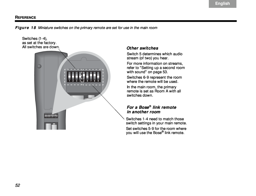 Bose Lifestyle V-Class manual Other switches, For a Bose link remote in another room, TAB 6Italiano, English 