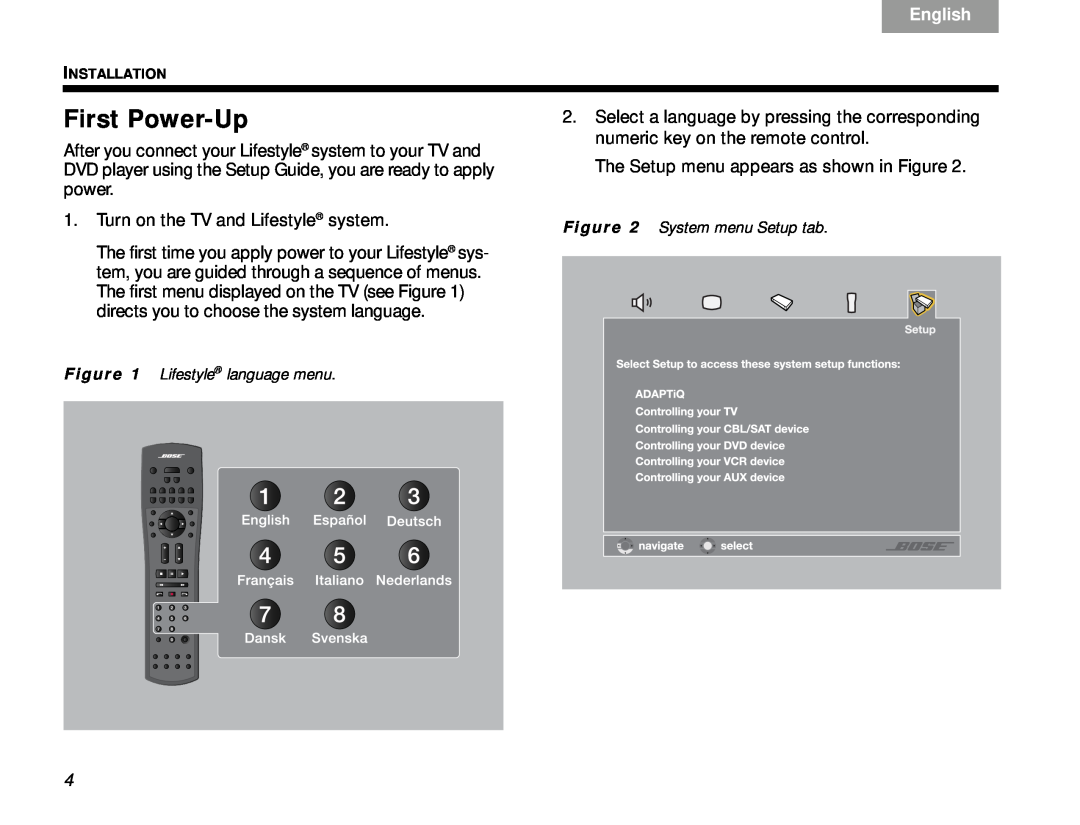 Bose Lifestyle V-Class manual First Power-Up, TAB 6Italiano, English 