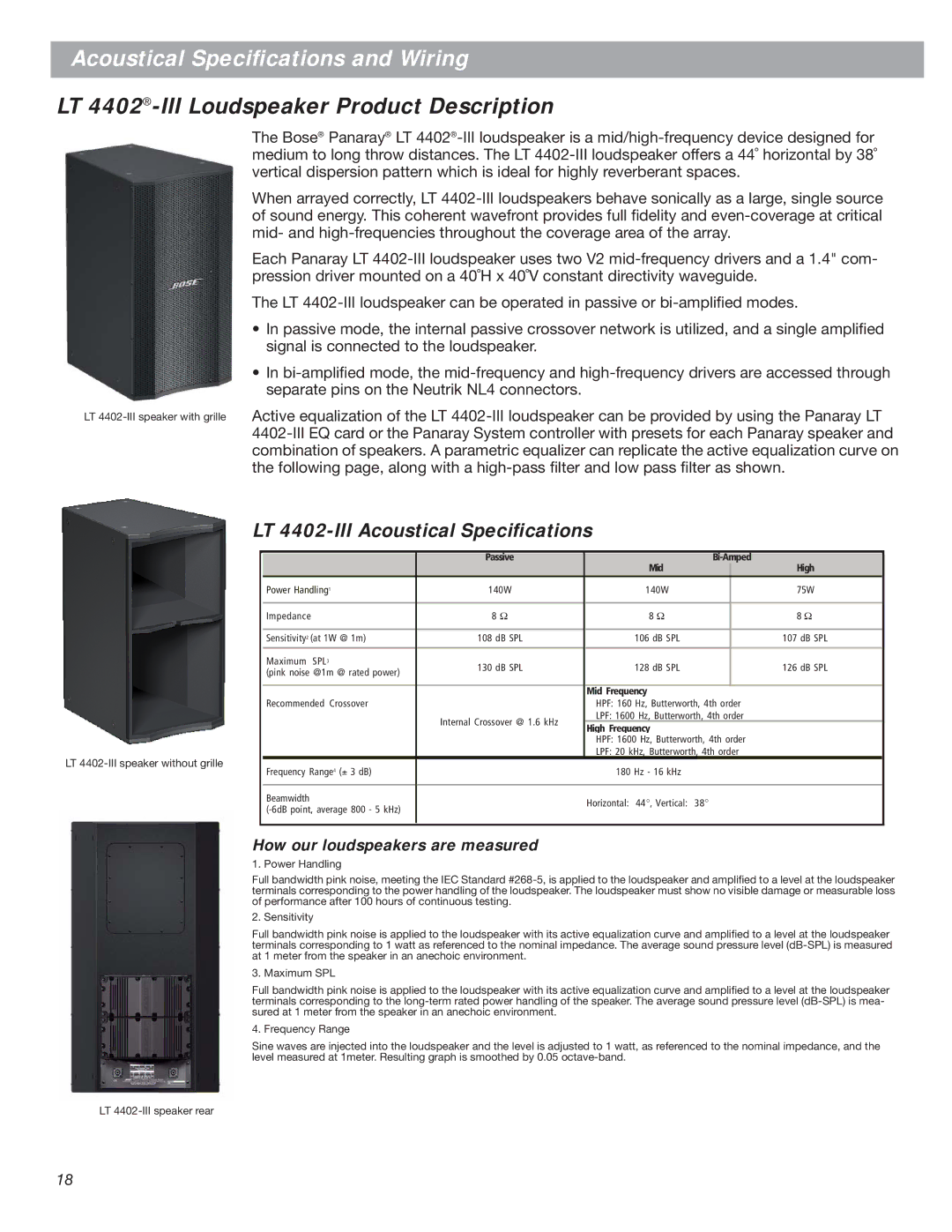 Bose LT MB24 III, LT 9702, LT 9402TM manual LT 4402-III Loudspeaker Product Description, LT 4402-III Acoustical Speciﬁcations 