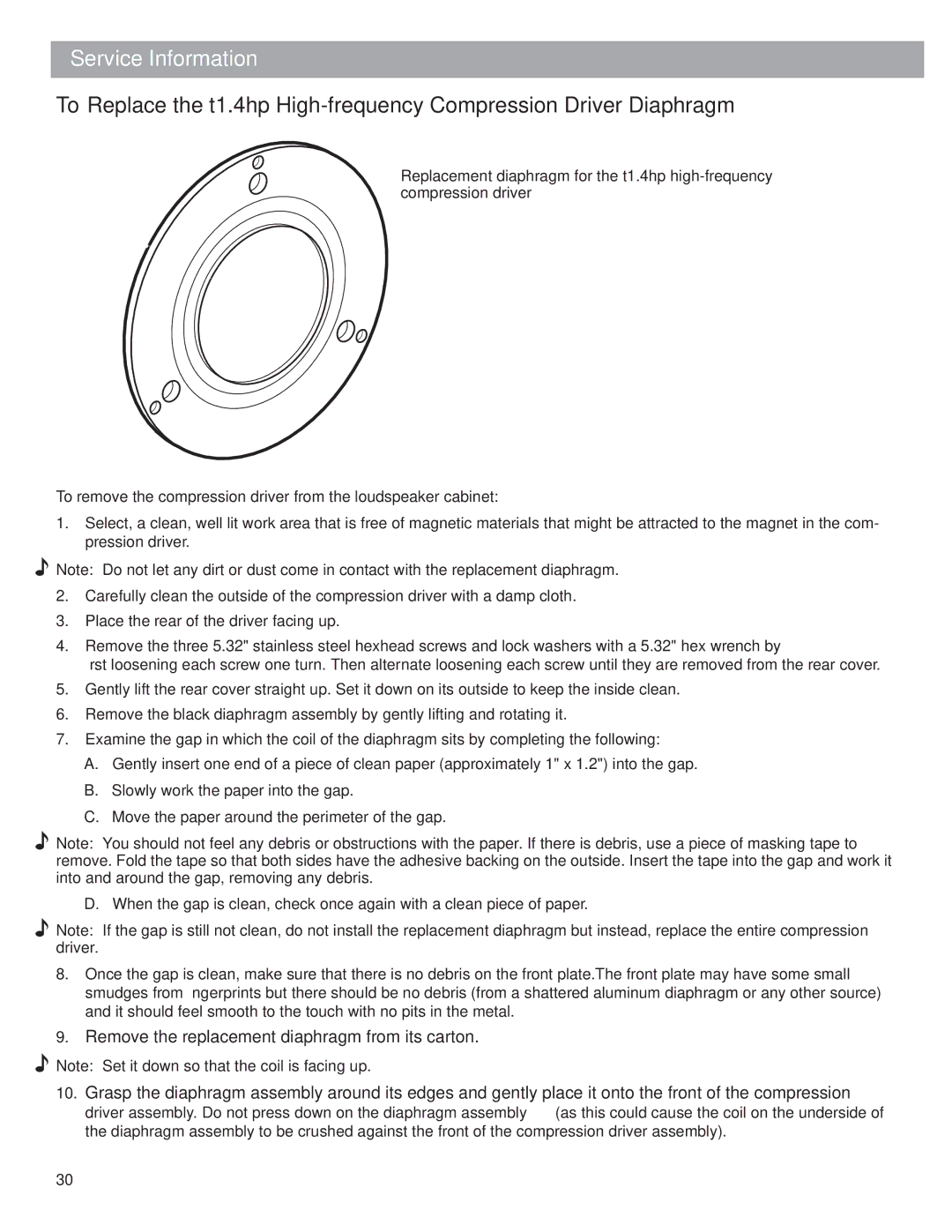 Bose LT MB24 III, LT 4402, LT 9702, LT 9402TM manual Remove the replacement diaphragm from its carton 