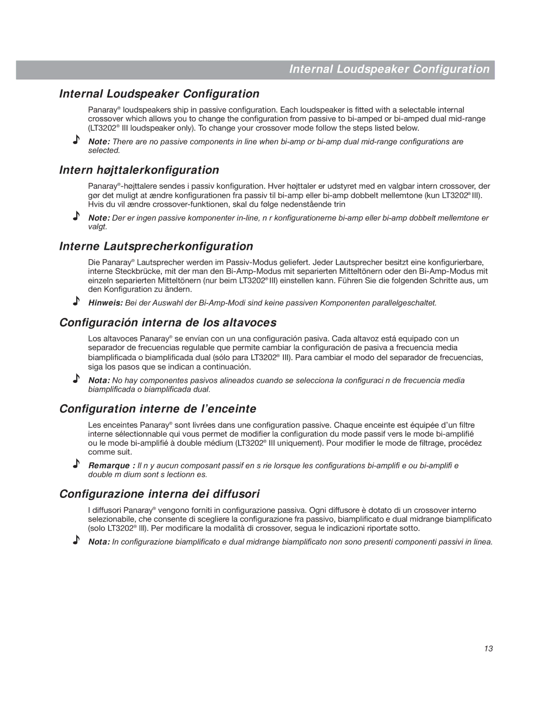 Bose LT3202 manual Internal Loudspeaker Configuration 
