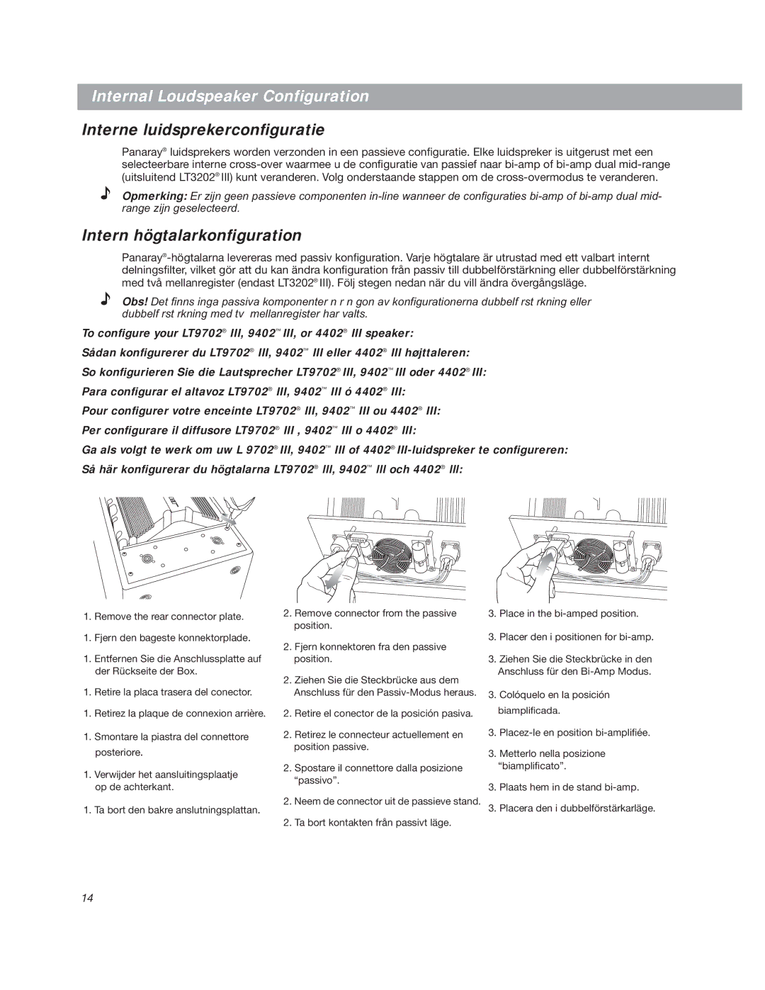 Bose LT3202 manual Interne luidsprekerconﬁguratie, Intern högtalarkonﬁguration 