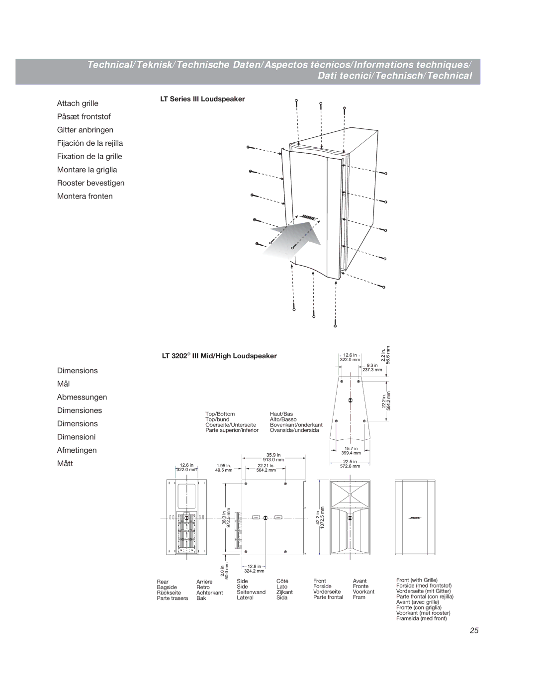 Bose LT3202 manual LT Series III Loudspeaker LT 3202 III Mid/High Loudspeaker 