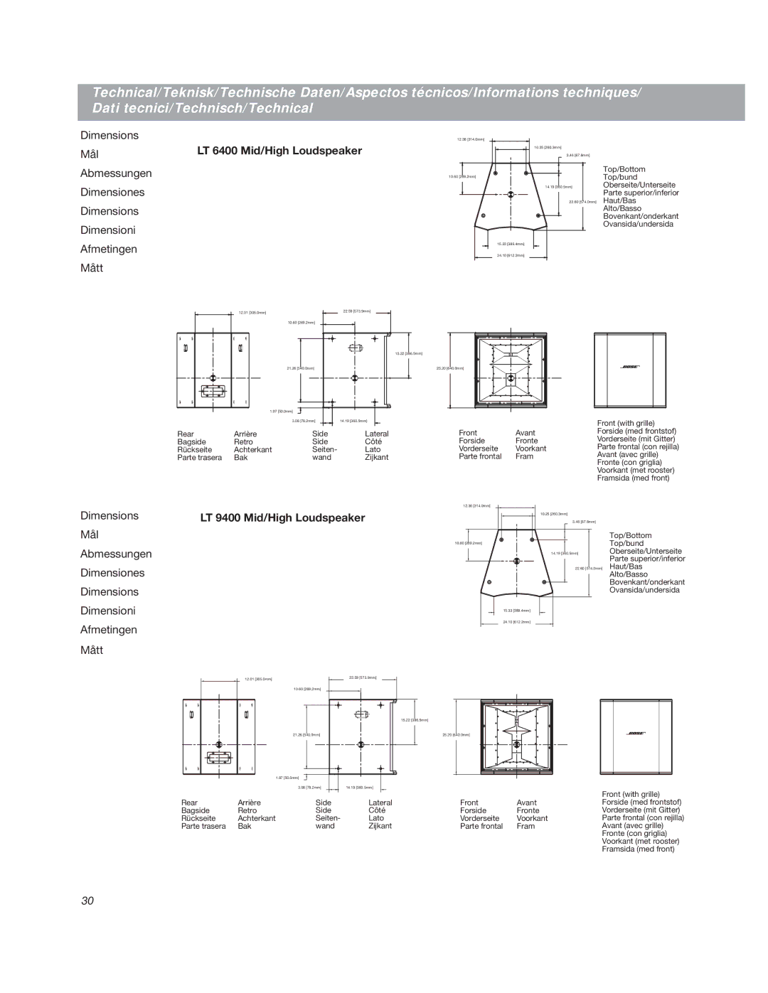 Bose LT3202 manual LT 6400 Mid/High Loudspeaker 