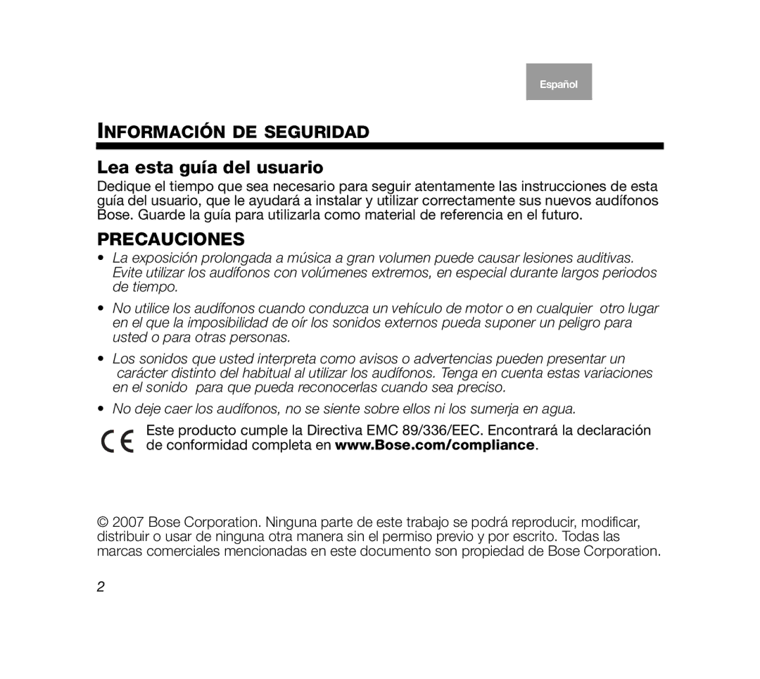 Bose Mobile On-Ear Headset manual Información DE Seguridad, Lea esta guía del usuario, Precauciones 