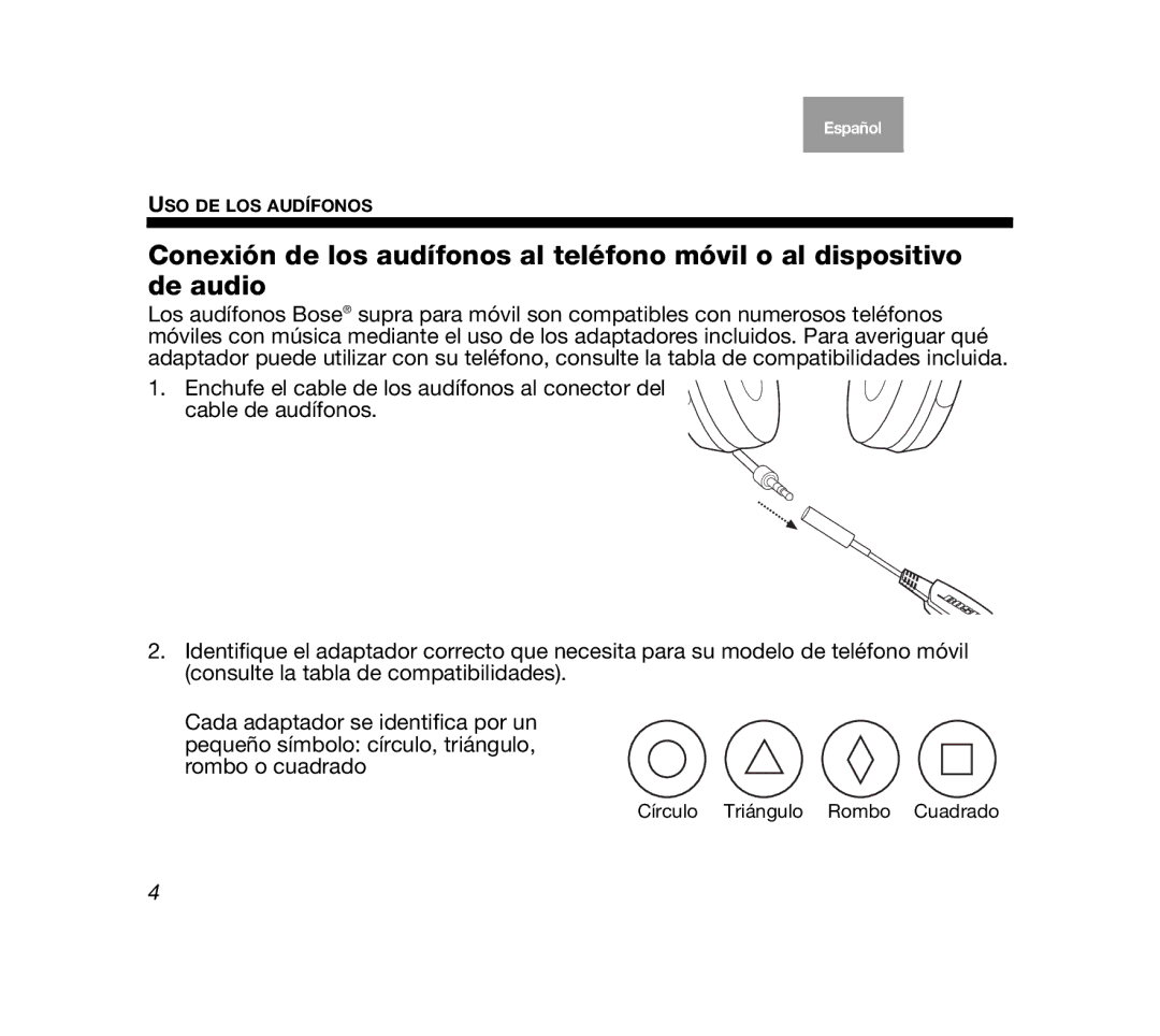 Bose Mobile On-Ear Headset manual Círculo Triángulo Rombo Cuadrado 