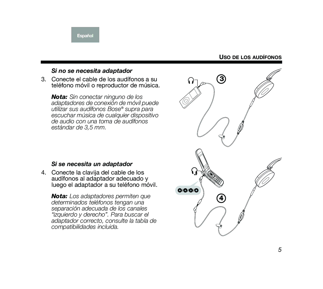 Bose Mobile On-Ear Headset manual Si no se necesita adaptador 