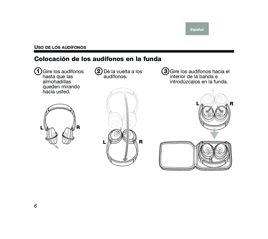 Bose Mobile On-Ear Headset manual Colocación de los audífonos en la funda 