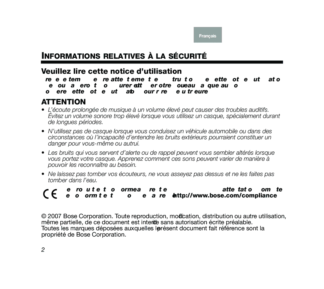 Bose Mobile On-Ear Headset manual Informations Relatives À LA Sécurité, Veuillez lire cette notice d’utilisation 